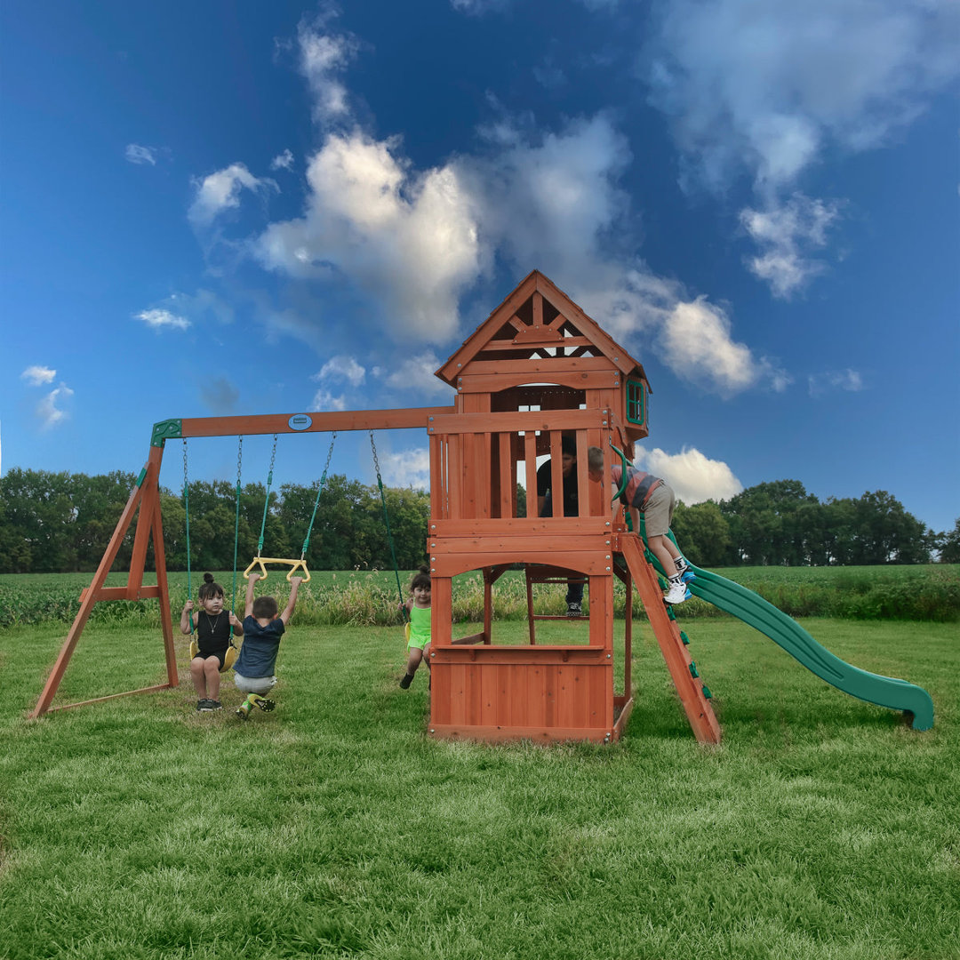 Backyard Discovery Atlantis Cedar Wood Climbing Frame with 2 x Swings, Trapeze and 1 x Slide Brown